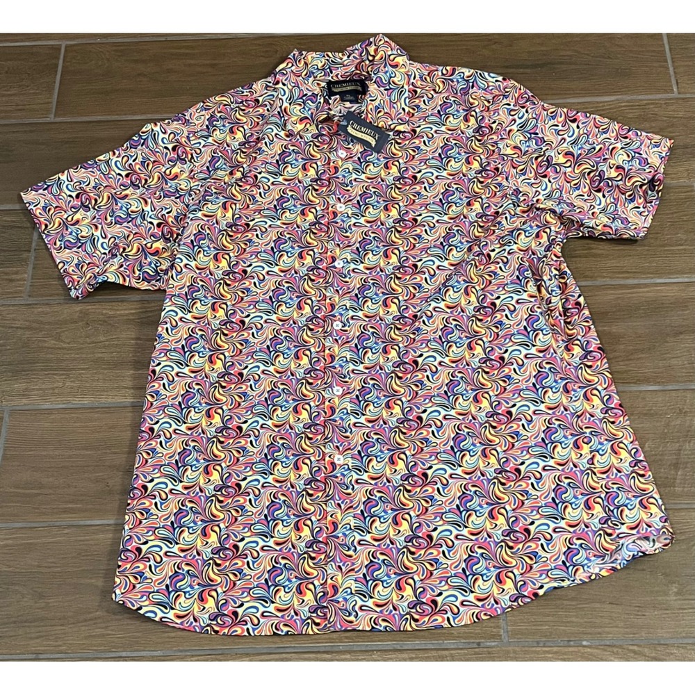 Cremieux Premium Denim Mens XL Short Sleeve Button Down Psychedelic Swirl Shirt